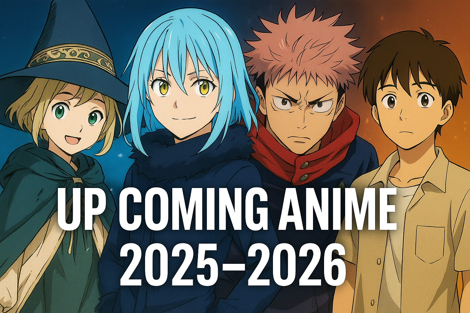 Hero illustration featuring upcoming anime characters from 2026 releases, showcasing fantasy, action, and sci-fi themes in a vibrant collage.